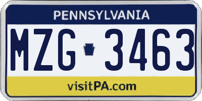 PA license plate MZG3463