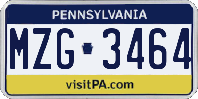 PA license plate MZG3464