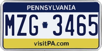 PA license plate MZG3465