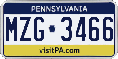 PA license plate MZG3466