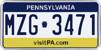 PA license plate MZG3471