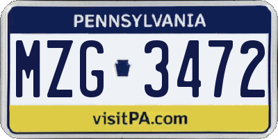 PA license plate MZG3472