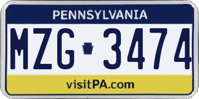 PA license plate MZG3474