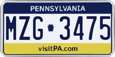 PA license plate MZG3475
