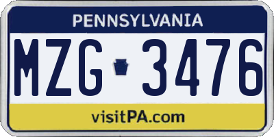PA license plate MZG3476