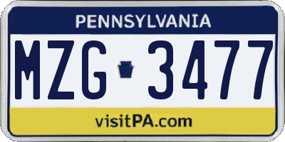 PA license plate MZG3477