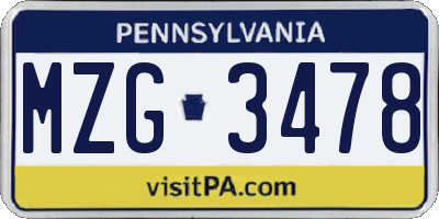 PA license plate MZG3478
