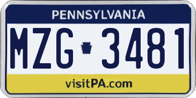 PA license plate MZG3481