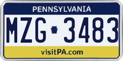 PA license plate MZG3483