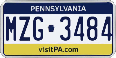 PA license plate MZG3484