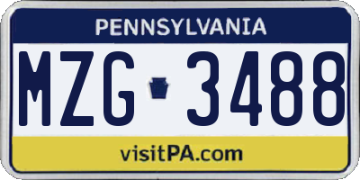 PA license plate MZG3488