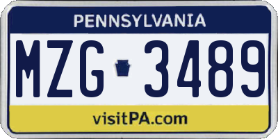 PA license plate MZG3489