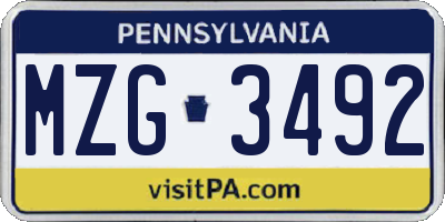PA license plate MZG3492