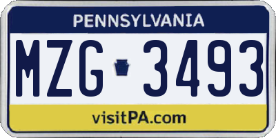 PA license plate MZG3493