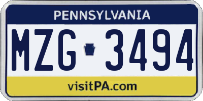 PA license plate MZG3494