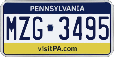 PA license plate MZG3495