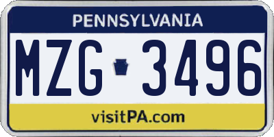 PA license plate MZG3496