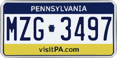 PA license plate MZG3497