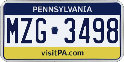 PA license plate MZG3498