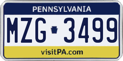 PA license plate MZG3499