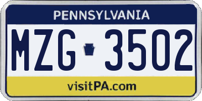 PA license plate MZG3502