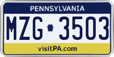 PA license plate MZG3503