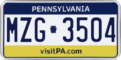 PA license plate MZG3504