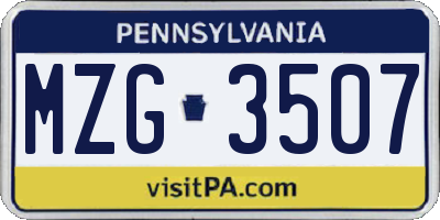 PA license plate MZG3507
