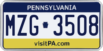 PA license plate MZG3508