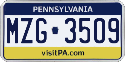 PA license plate MZG3509