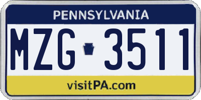 PA license plate MZG3511