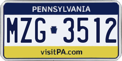 PA license plate MZG3512