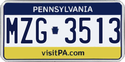 PA license plate MZG3513