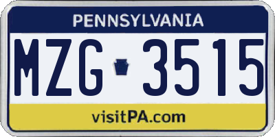 PA license plate MZG3515