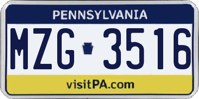 PA license plate MZG3516
