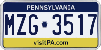 PA license plate MZG3517