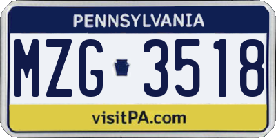 PA license plate MZG3518
