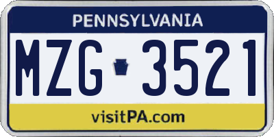 PA license plate MZG3521