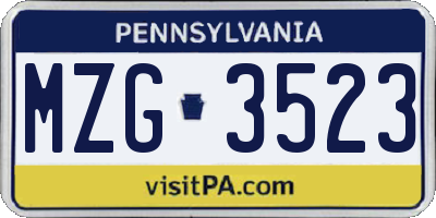 PA license plate MZG3523