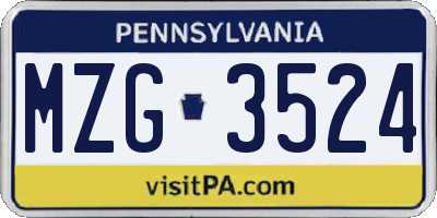 PA license plate MZG3524