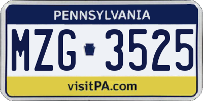 PA license plate MZG3525