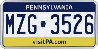 PA license plate MZG3526