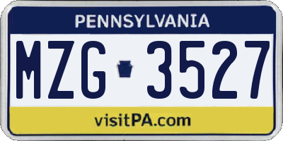 PA license plate MZG3527