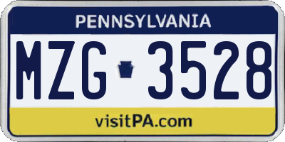 PA license plate MZG3528
