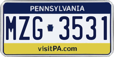 PA license plate MZG3531