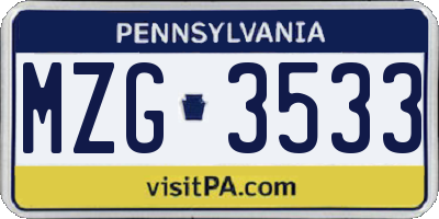 PA license plate MZG3533
