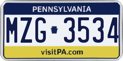 PA license plate MZG3534