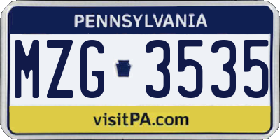 PA license plate MZG3535