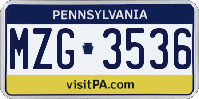 PA license plate MZG3536