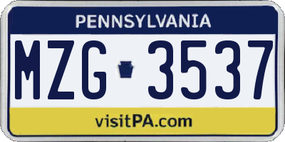 PA license plate MZG3537
